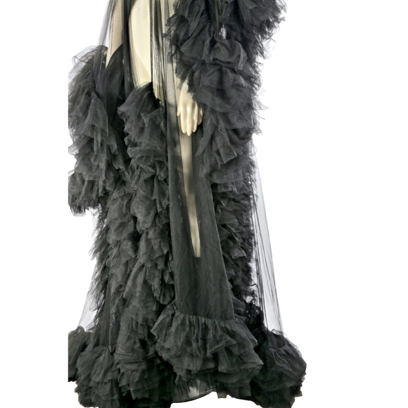 Black Sheer Tulle Puffy Robe Gown Dramatic Layered Boudoir Photoshoot Dress S - Picture 8 of 16